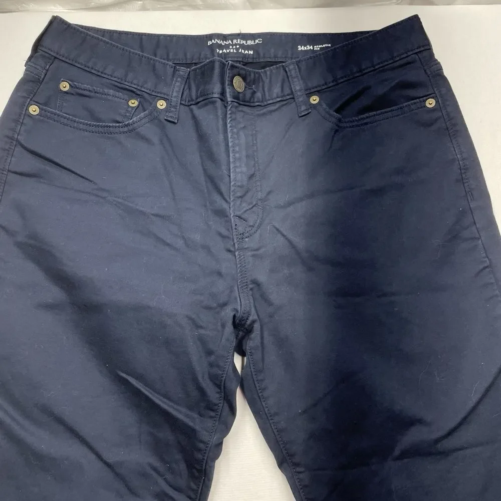 Banana Republic Men's Travel Jeans Navy‎ Blue 34x34 Athletic Fit
